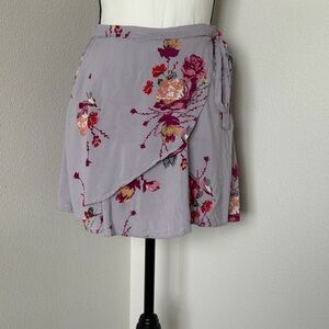 Angie Floral Faux Wrap Mini Skirt in Muted Lilac and Pink